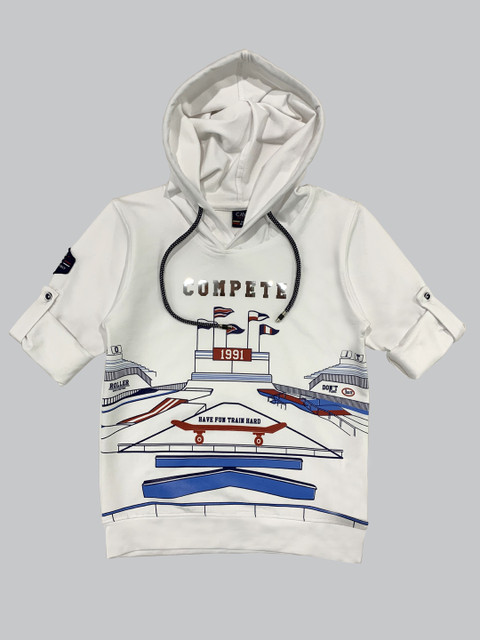 

CAVIO Boys White Printed Hooded T-shirt