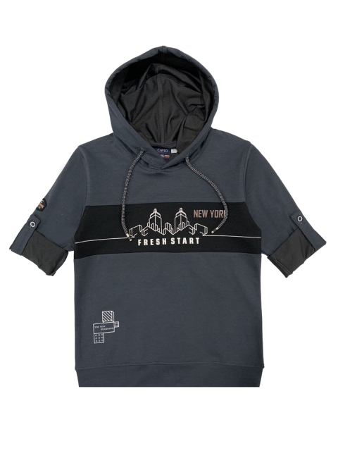 

CAVIO Boys Grey Printed Hooded T-shirt