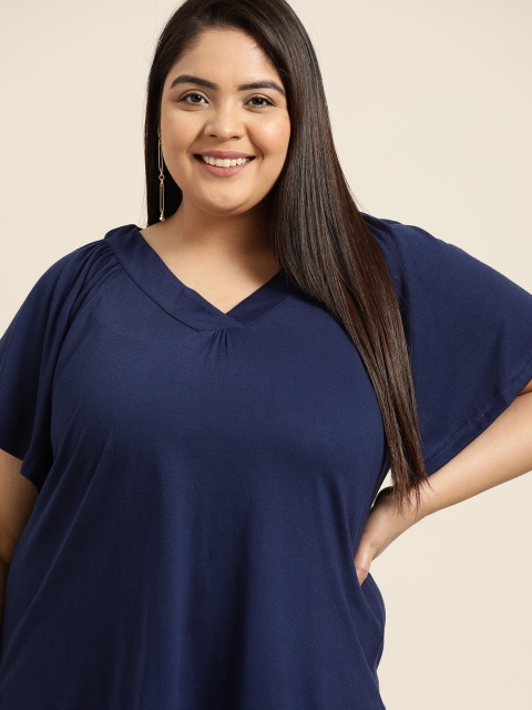 

Sztori Women Plus Size Navy Blue Solid Top