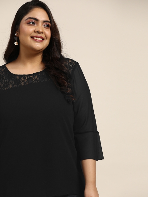 

Sztori Women Plus Size Black Lace Yoke Top