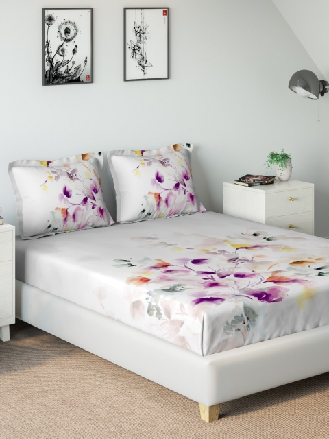 

DDecor Purple & White Floral 140 TC Queen Bedsheet with 2 Pillow Covers