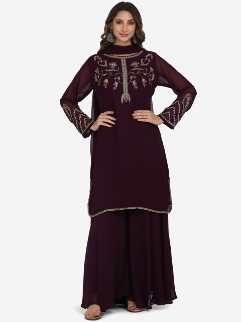 

BOMBAY SELECTIONS Women Purple Floral Yoke Design Kurti with Sharara & With Dupatta