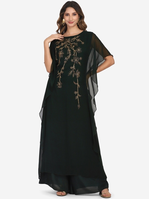 

BOMBAY SELECTIONS Women Green Embroidered Panelled Kurta with Sharara