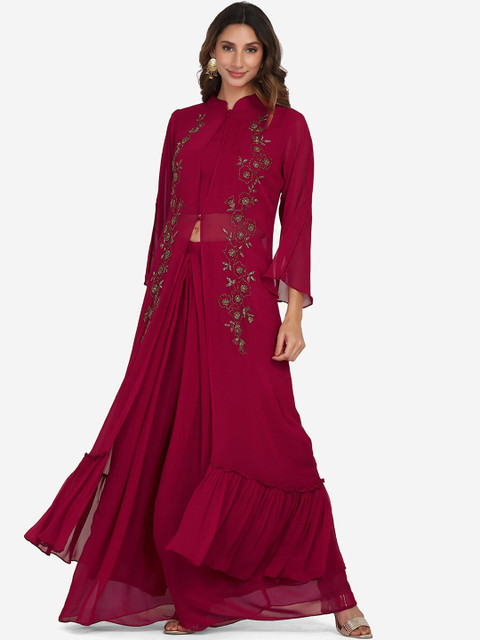 

BOMBAY SELECTIONS Women Magenta Embroidered Layered Kurta with Palazzos