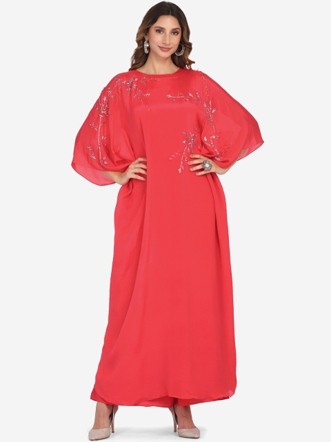 

BOMBAY SELECTIONS Women Pink High Slit Silk Georgette Kurta with Trousers