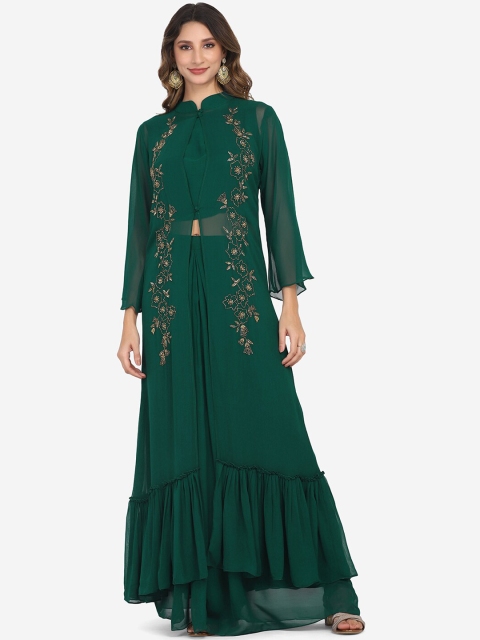 

BOMBAY SELECTIONS Women Green High Slit Kurta with Skirt