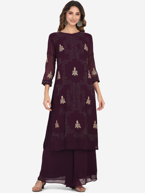 

BOMBAY SELECTIONS Women Purple Ethnic Motifs Embroidered Beads and Stones Kurta with Palazzos & With Dupatta