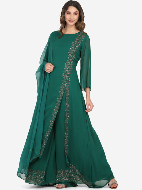 

BOMBAY SELECTIONS Women Green Floral Embroidered Kurta with Churidar