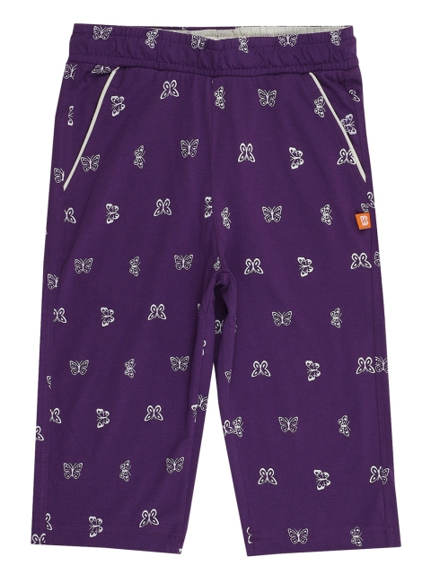 

PROTEENS Girls Violet & White Butterfly Printed Cotton Capris