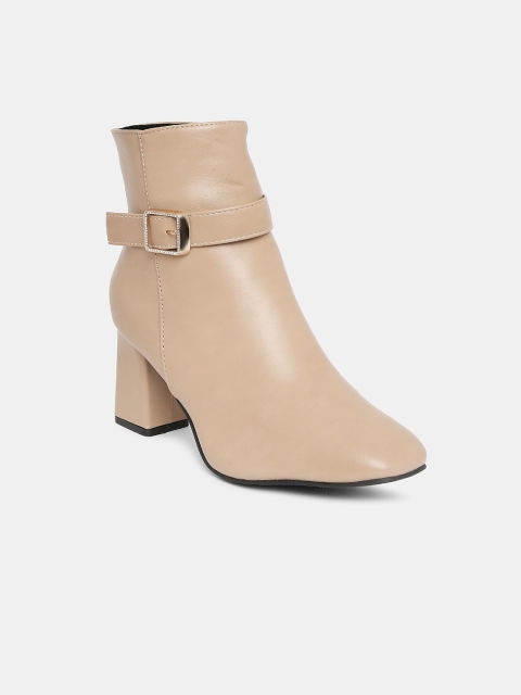 

20Dresses Beige PU Party Block Heeled Boots with Buckles