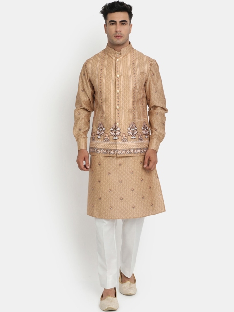 

HOB Men Brown Printed Kurta with Pyjama & Jacket