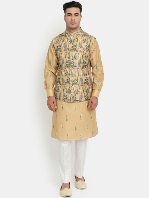 

HOB Men Green Printed Kurta Pyjamas With Nehru Jacket