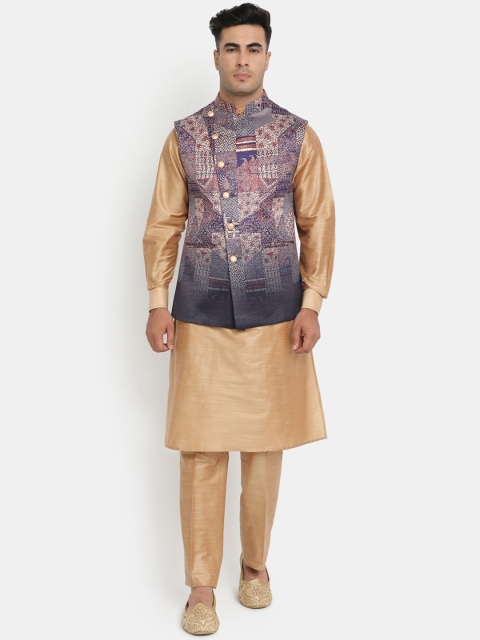 

HOB Men Blue & Beige Kurta with Pyjamas & with Nehru Jacket