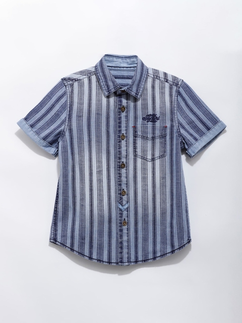 

UNDER FOURTEEN ONLY Boys Navy Blue Striped Casual Shirt