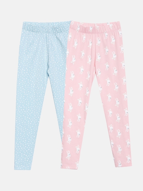 

YK Girls Pack Of 2 Printed Lycra Ankle-Length Cotton Lycra Leggings, Blue
