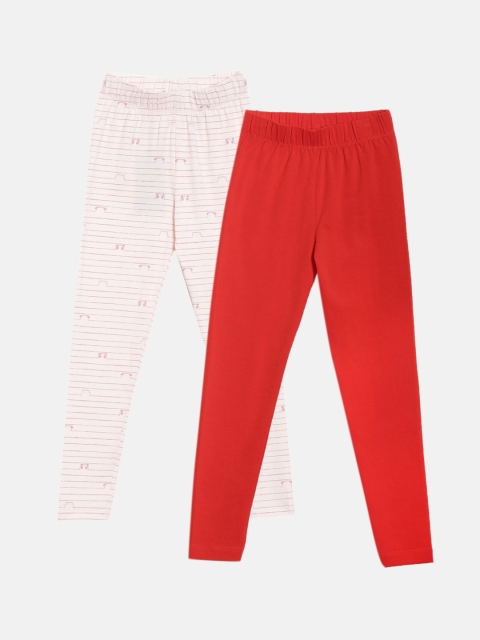 

YK Girls Pack Of 2 Ankle-Length Lycra Cotton Lycra Leggings, Pink