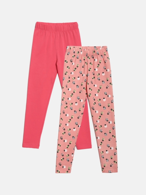 

YK Girls Pack Of 2 Pink Lycra Ankle Length Cotton Lycra Leggings