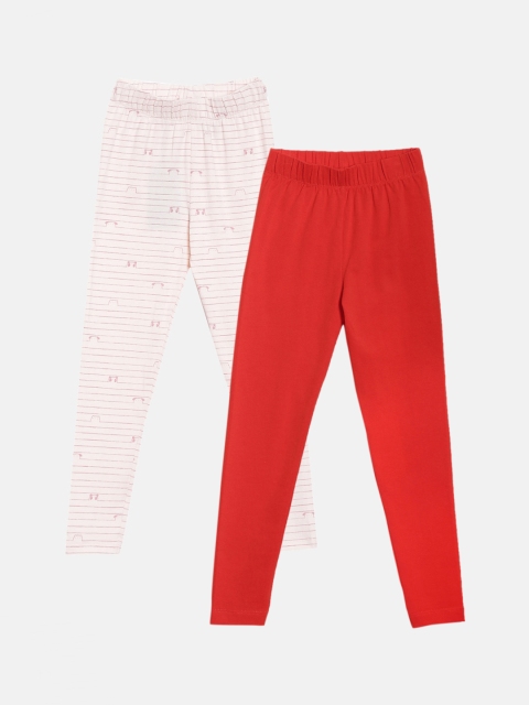 

YK Girls Pack Of 2 Lycra Ankle-Length Cotton Lycra Leggings, Red