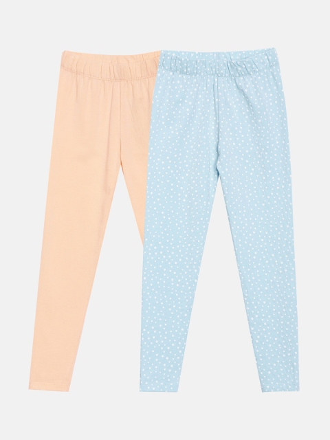

YK Girls Pack Of 2 Lycra Ankle Length Cotton Lycra Leggings, Blue