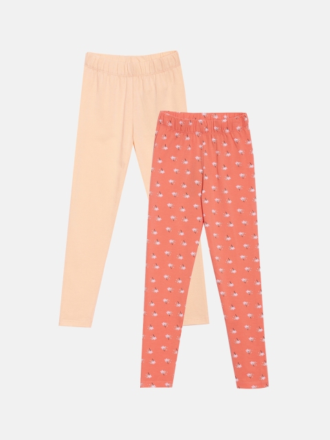 

YK Girls Pack Of 2 Peach-Coloured Lycra Ankle-Length Cotton Lycra Leggings