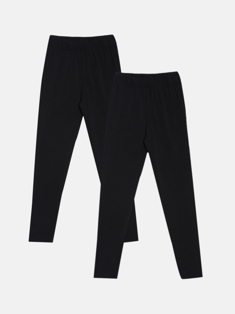 

YK Girls Pack Of 2 Black Lycra Solid Cotton Lycra Leggings
