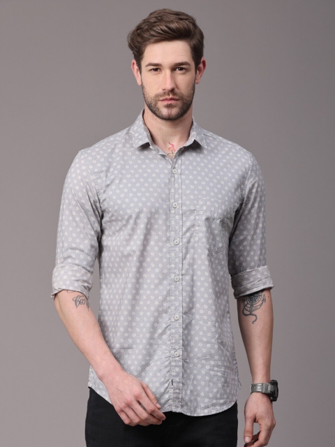 

FOGA Men Grey Slim Fit Floral Printed Pure Cotton Casual Shirt