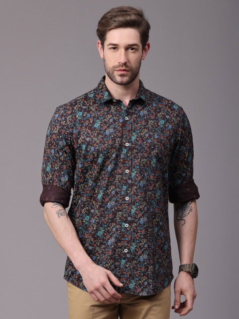 

FOGA Men Brown Slim Fit Floral Printed Pure Cotton Casual Shirt