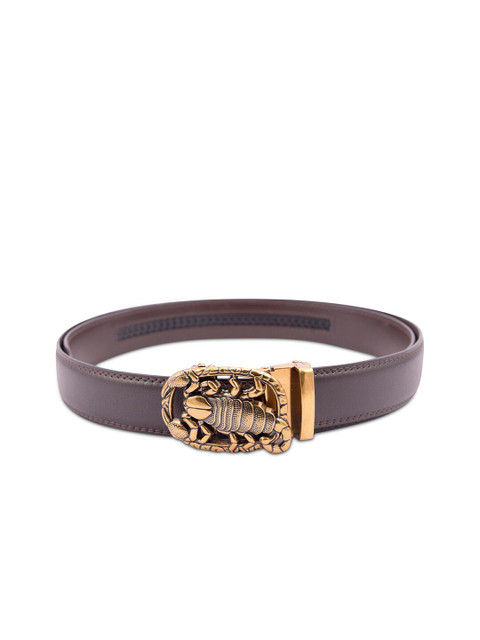 

BANGE Men Brown Textured Leather Belt With Scorpio Buckle Design