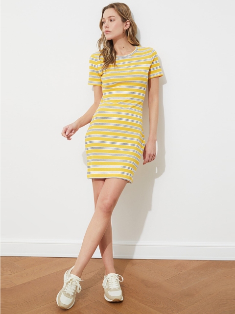 

Trendyol Yellow Striped Cotton Sheath Mini Dress