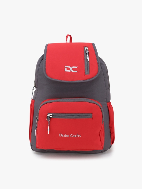 

Dezire Crafts Women Grey & Red Brand Logo Backpack