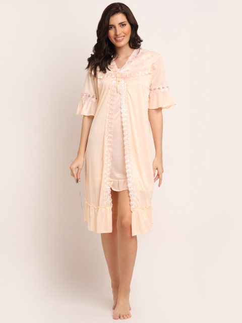 

Laceandme Cream-Coloured Satin Baby Doll With Robe