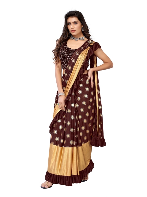 

Viva N Diva Women Brown & Gold Foil Printed Ready to wear Saree