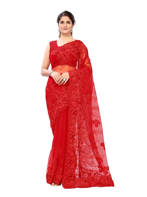 

Viva N Diva Red Embellished Embroidered Net Saree