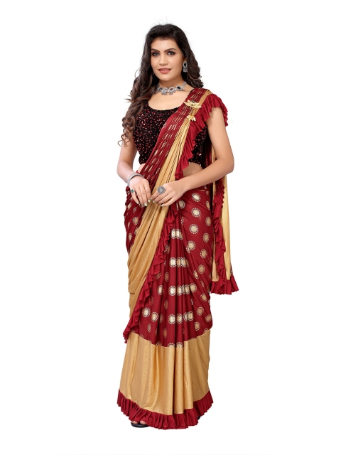 

Viva N Diva Maroon & Gold-Toned Woven Design Ready to Wear Saree