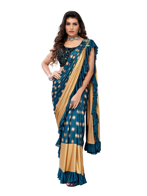 

Viva N Diva Blue & Gold-Toned Floral Ready to Wear Saree