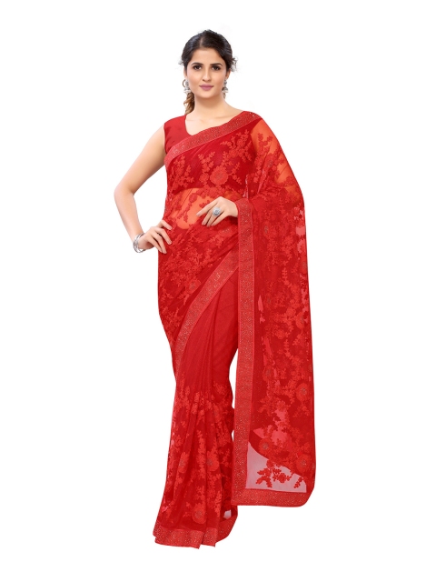 

Viva N Diva Red Embellished Beads and Stones Net Saree