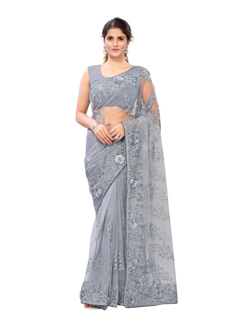 

Viva N Diva Grey Floral Net Saree