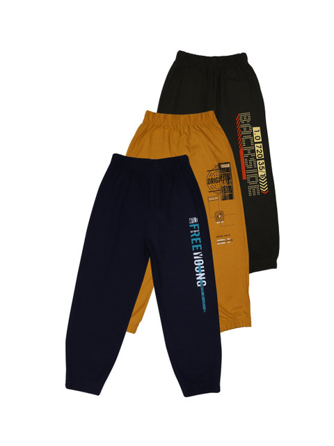 

CREMLIN CLOTHING Boys Pack Of 3 Printed Cotton Joggers, Mustard