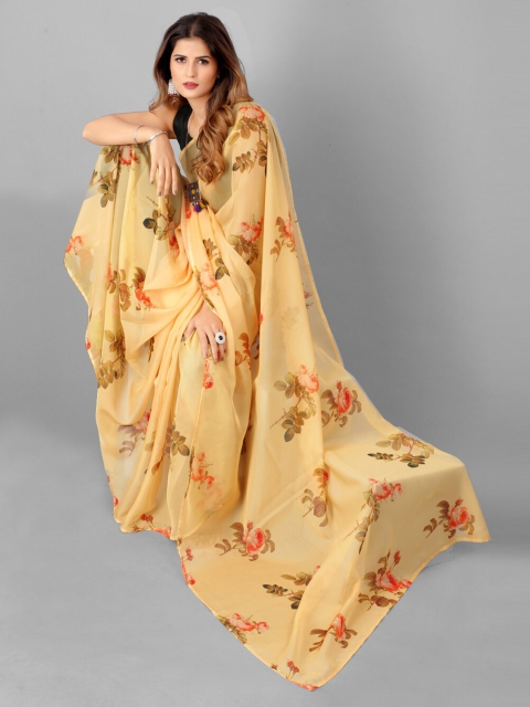 

SHOPGARB Yellow Floral Organza Saree