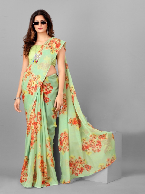 

SHOPGARB Green & Yellow Floral Organza Saree