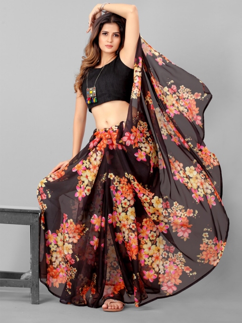 

SHOPGARB Black & Pink Floral Organza Saree