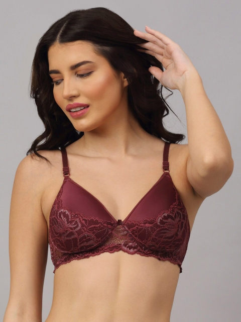 

PrettyCat Maroon Lace Bra Lightly Padded