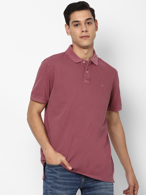 

AMERICAN EAGLE OUTFITTERS Men Pink Polo Collar T-shirt