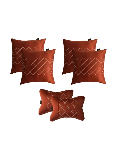 

Lushomes Set Of 4 Rust-Brown Embroidered Car & Neck Pillows