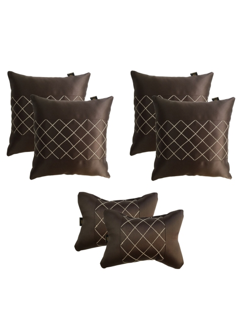 

Lushomes Brown Set of 4 Car Cushions & Neck Pillows