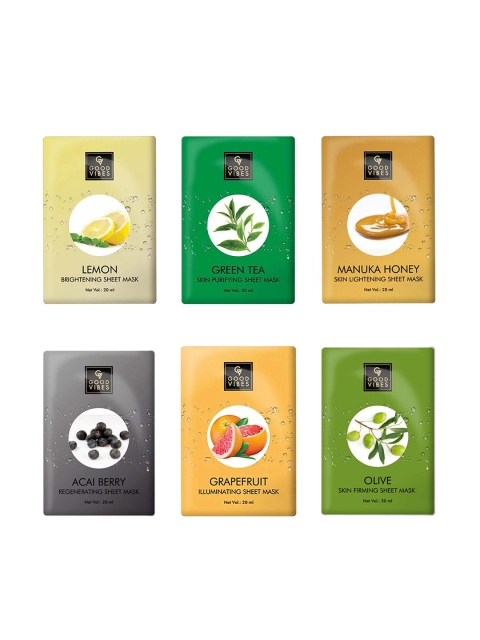 

Good Vibes Set Of 5 Sheet Masks - Lemon Rice Grapefruit Strawberry Lavender, White