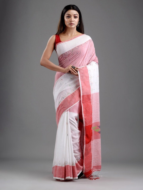

Mitera White & Red Colourblocked Pure Cotton Saree
