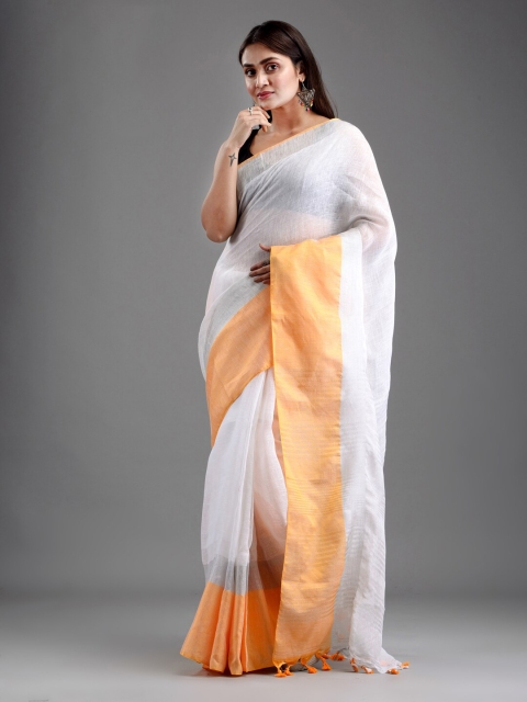 

Mitera White & Yellow Pure Linen Saree