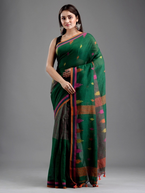 

Mitera Green & Orange Pure Cotton Saree