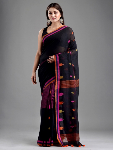 

Mitera Black & Magenta Woven Design Pure Cotton Saree